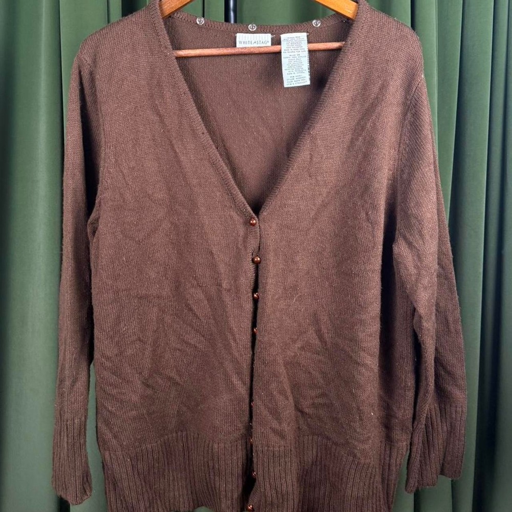 White Stag Womens Brown V-Neck Button Front Cardigan Sweater Size 16W W555521